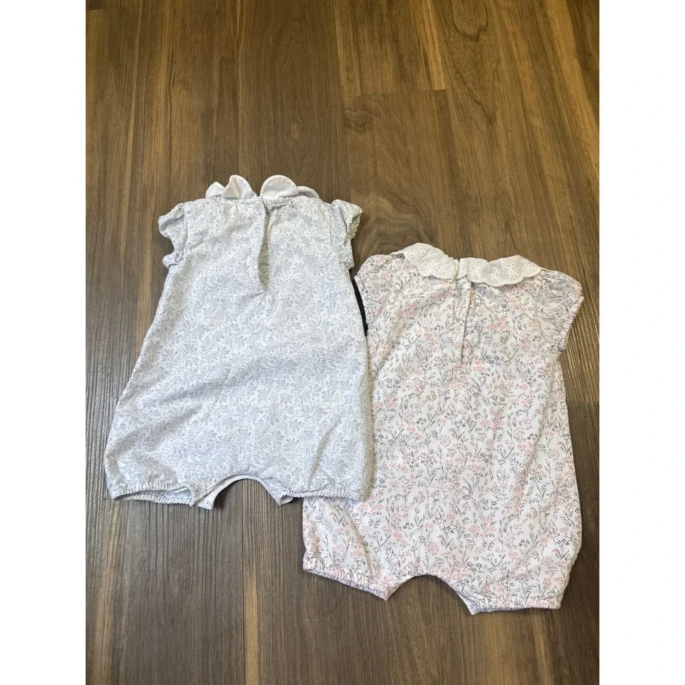 The Little White Company Floral Rompers Baby 3-6 Months Blue Pink Cotton Set 2